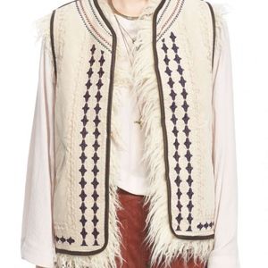 Free People Faux Fur Embroidered Reversible Vest